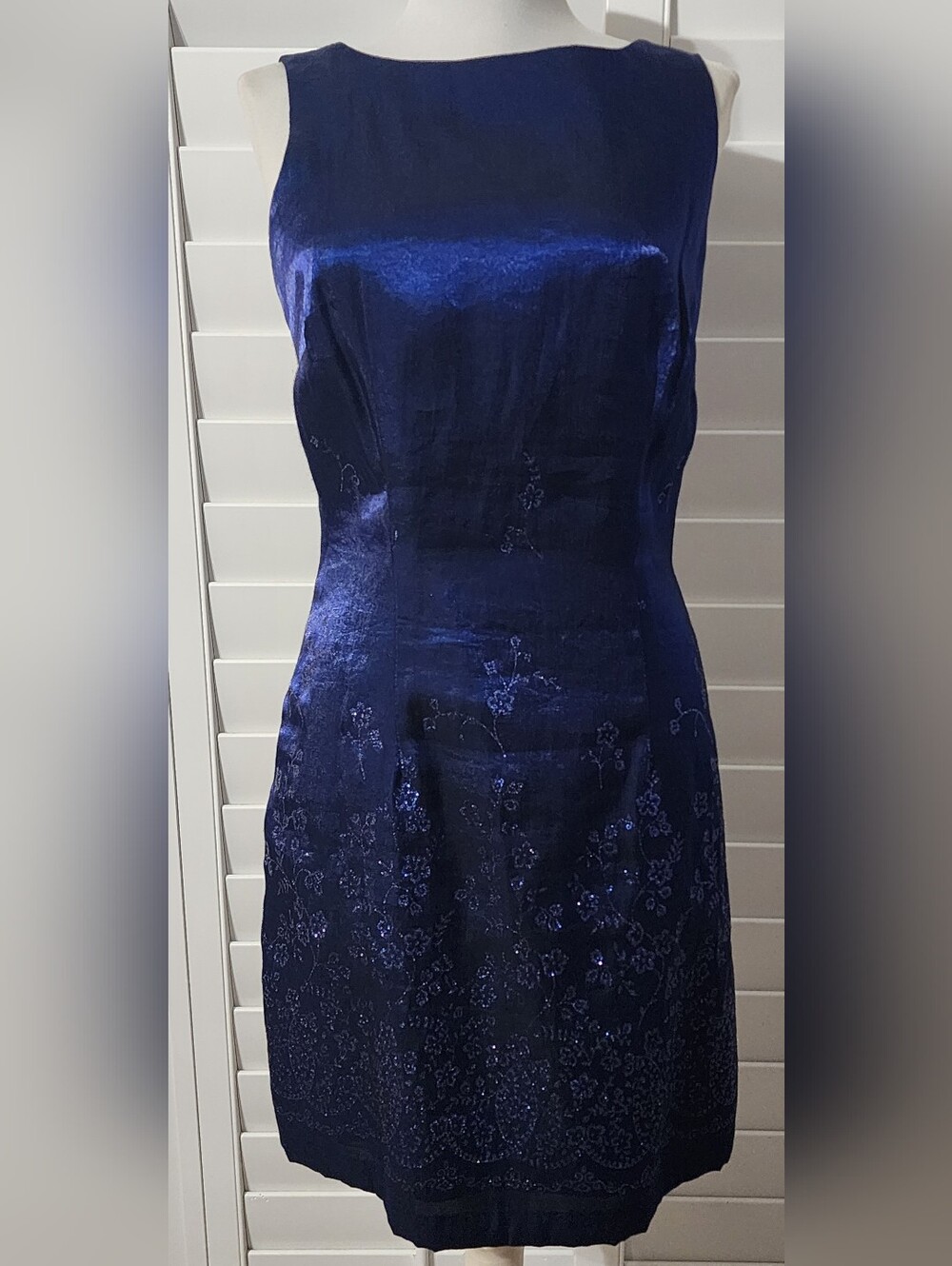 Vintage 90's CDC Womens Size 6 Dress, Navy Blue Paisley/Floral Sheath Dress